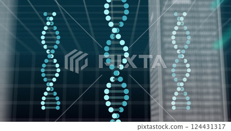 Image of digital data processing over dna strands spinning 124431317