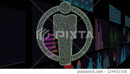 Image of icon over data processing on black background Image of icon over data processing on black background 124431338