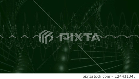 Image of spirals over dna strand on black background 124431345