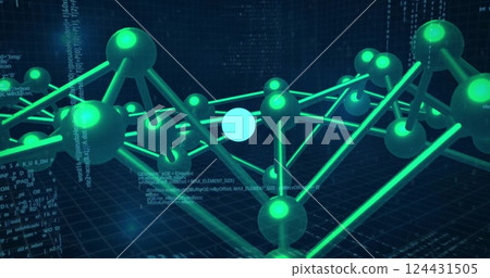 Circular digital interface image over green network connections and binary code 124431505