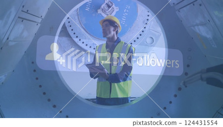 Industrial worker with tablet over 49,006 Followers social media image Industrial worker with tablet over 49,006 Followers social media image 124431554
