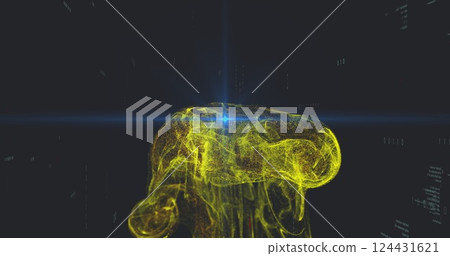 Yellow neural network image over dark background with blue light 124431621