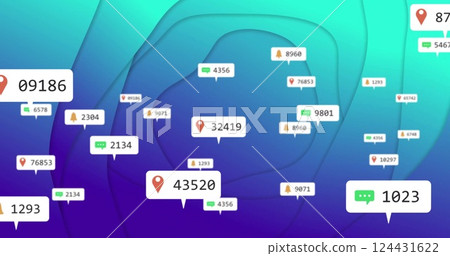 Location and notification icons image over gradient blue and green background 124431622