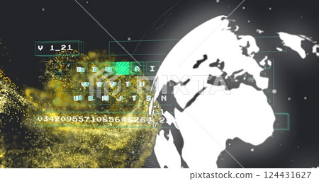 Digital data processing image over globe and binary code 124431627