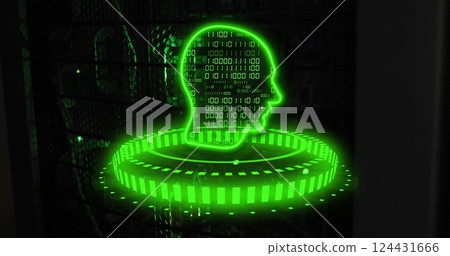 Binary code and human head hologram image over digital interface Binary code and human head hologram image over digital interface 124431666