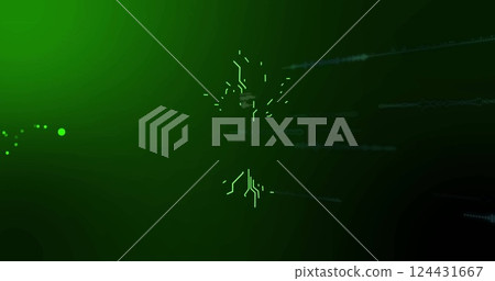 Tree-shaped circuit board with glowing green nodes, data processing image 124431667