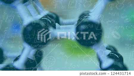 Image of mathematical equations over equipment in lab 124431714