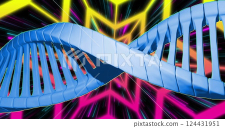 Image of dna strand over yellow stars moving 124431951