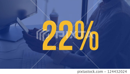 Image of percents over caucasian businesswoman using smartphone Image of percents over caucasian businesswoman using smartphone 124432024