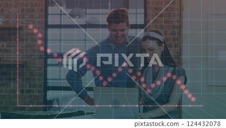 Analyzing financial data, two business professionals over graph image Analyzing financial data, two business professionals over graph image 124432078