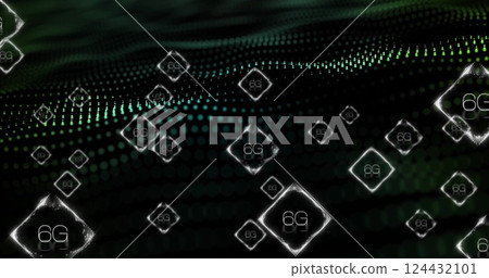 6G text over digital wave image with glowing dots and grid pattern 6G text over digital wave image with glowing dots and grid pattern 124432101