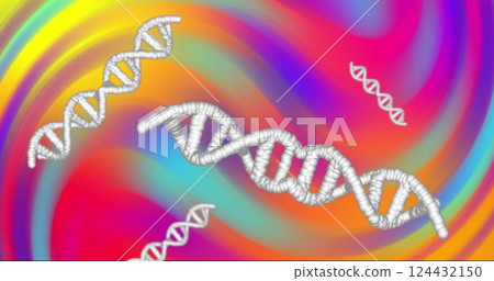 DNA strands image over colorful swirling background 124432150