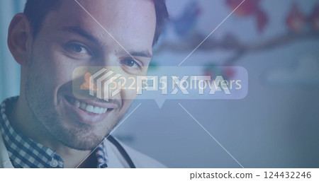 Doctor in white coat with 156,250 Followers image over patient in background Doctor in white coat with 156,250 Followers image over patient in background 124432246