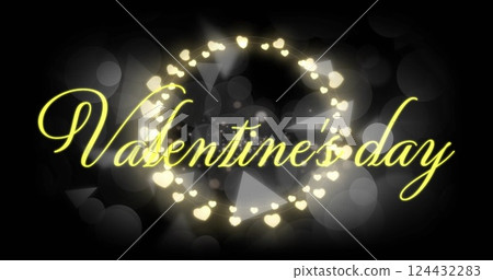 Valentine's Day text image with glowing heart shapes on dark background Valentine's Day text image with glowing heart shapes on dark background 124432283