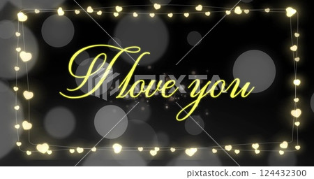 I love you text image with glowing hearts and bokeh lights 124432300