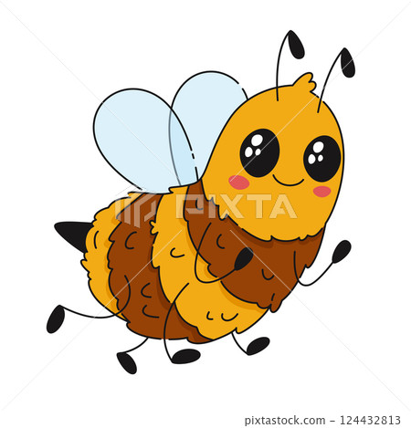 Cute funny cartoon bee. Insect. Childrens vector illustration in flat style for kids design. Cute funny cartoon bee. Insect. Childrens vector illustration in flat style for kids design. 124432813