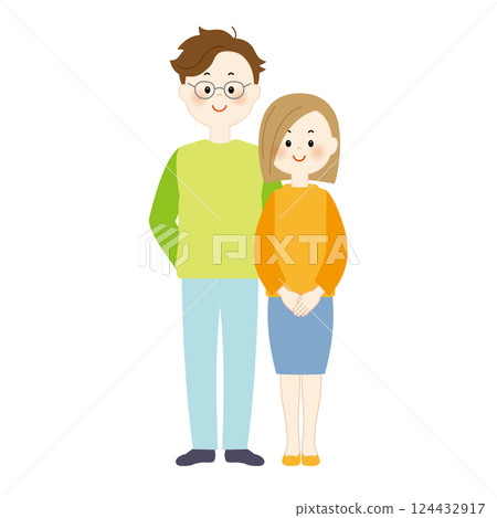 Illustration of a young couple embracing each other, full body 124432917