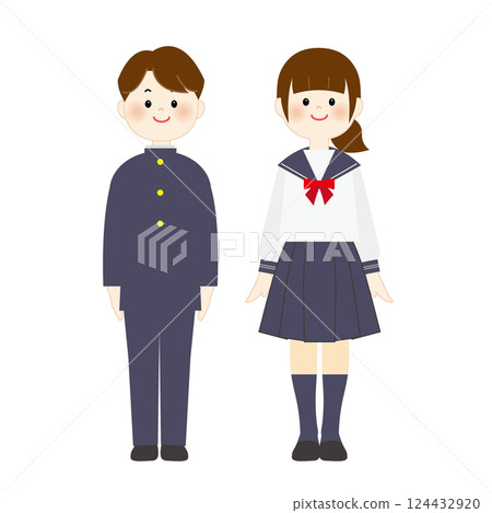 身穿制服的學生全身插圖 身穿制服的學生全身插圖 124432920