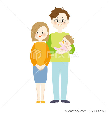 年輕夫婦和嬰兒，全身 124432923