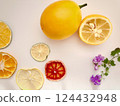 Dried citrus fruits on a table 124432948