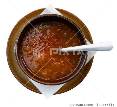 Slovak cabbage soup Kapustova with smoked meat and vegetables 124433114