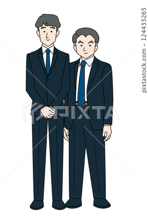 Promotional photo of a male comedy duo (full body) 124433265
