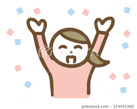 A young woman in casual clothes rejoicing in a cheer pose (upper body, front) A young woman in casual clothes rejoicing in a cheer pose (upper body, front) 124433366