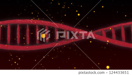 Image of dna strands spinning and glowing spots of light over black background Image of dna strands spinning and glowing spots of light over black background 124433651