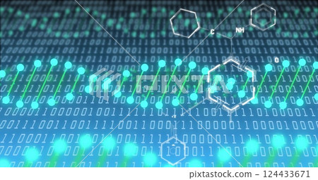 Image of dna strands over data processing 124433671