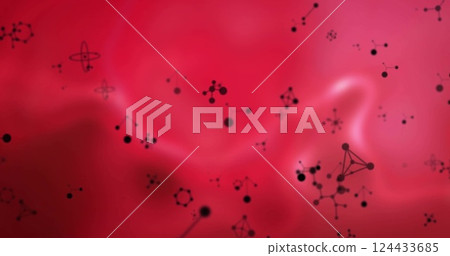 Molecular structures and chemical bonds image over red background 124433685