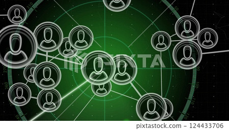 Image of network of connections with people icons on green background 124433706