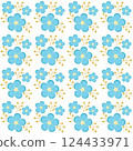 seamless pattern with blue forget-me-nots, twigs and buds on a light background. 124433971
