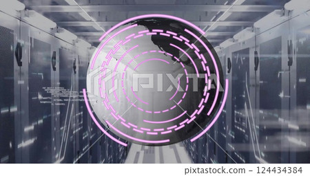 Image of data processing and scope scanning over computer servers Image of data processing and scope scanning over computer servers 124434384