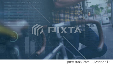 Image of financial data processing over caucasian man 124434418