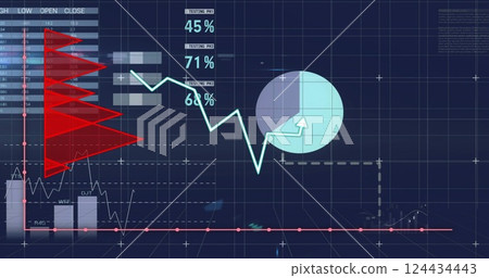 Image of financial data processing over blue background Image of financial data processing over blue background 124434443