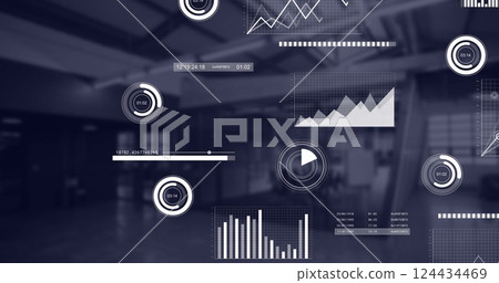 Image of statistics and data processing over office Image of statistics and data processing over office 124434469