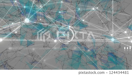Image of network of connections with spots over statistics on grey background Image of network of connections with spots over statistics on grey background 124434481