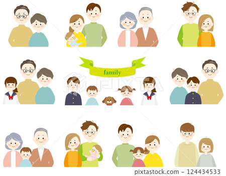 Three generations family illustration set upper body 124434533