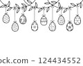 Easter eggs garland bunting doodle illustration by hand drawn  124434552