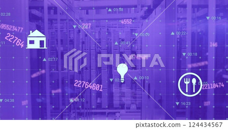 Image of icons and digital data processing over computer servers Image of icons and digital data processing over computer servers 124434567