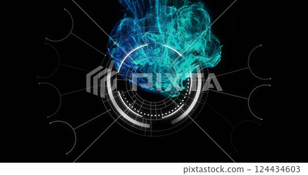 Image of scope scanning over shapes on black background 124434603