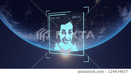 Image of biometric photo and digital data processing over globe Image of biometric photo and digital data processing over globe 124434637