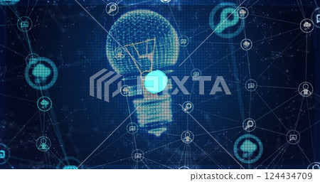Image of digital data processing with connections over lightbulb 124434709