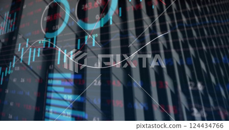 Image of stock market and data processing over cityscape Image of stock market and data processing over cityscape 124434766