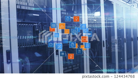 Image of connections and digital data processing over computer servers 124434768