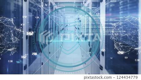 Image of cyber security text and digital data processing over computer servers Image of cyber security text and digital data processing over computer servers 124434779