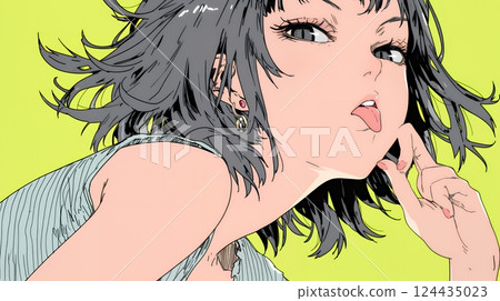 年輕女子以惡意或挑釁的方式伸出舌頭 124435023