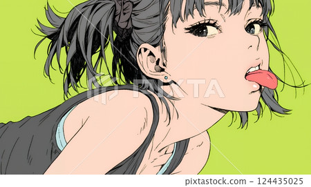 年輕女子以惡意或挑釁的方式伸出舌頭 124435025