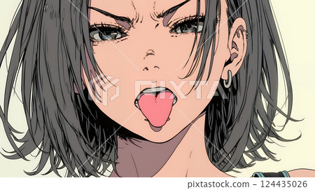 年輕女子以惡意或挑釁的方式伸出舌頭 124435026