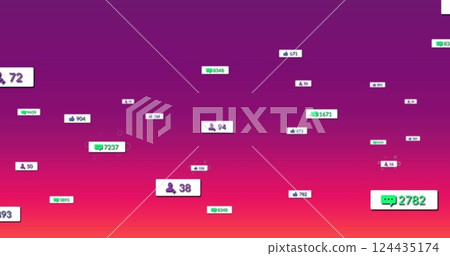 Image of media icons over purple background Image of media icons over purple background 124435174